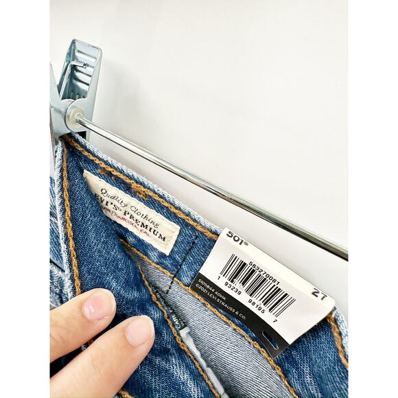 Levi’s 501 Original Blue High Rise Distressed Cut Off Denim Jean Shorts 27 NWT - Picture 5 of 7